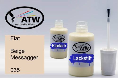 Fiat, Beige Messagger, 035: 20ml Lackstift + 20ml Klarlack - Set, von ATW Autoteile West.